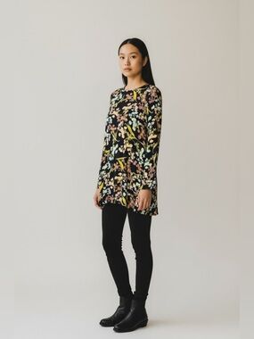Xhilaration Black Floral Bell Sleeve Dress – Size XS